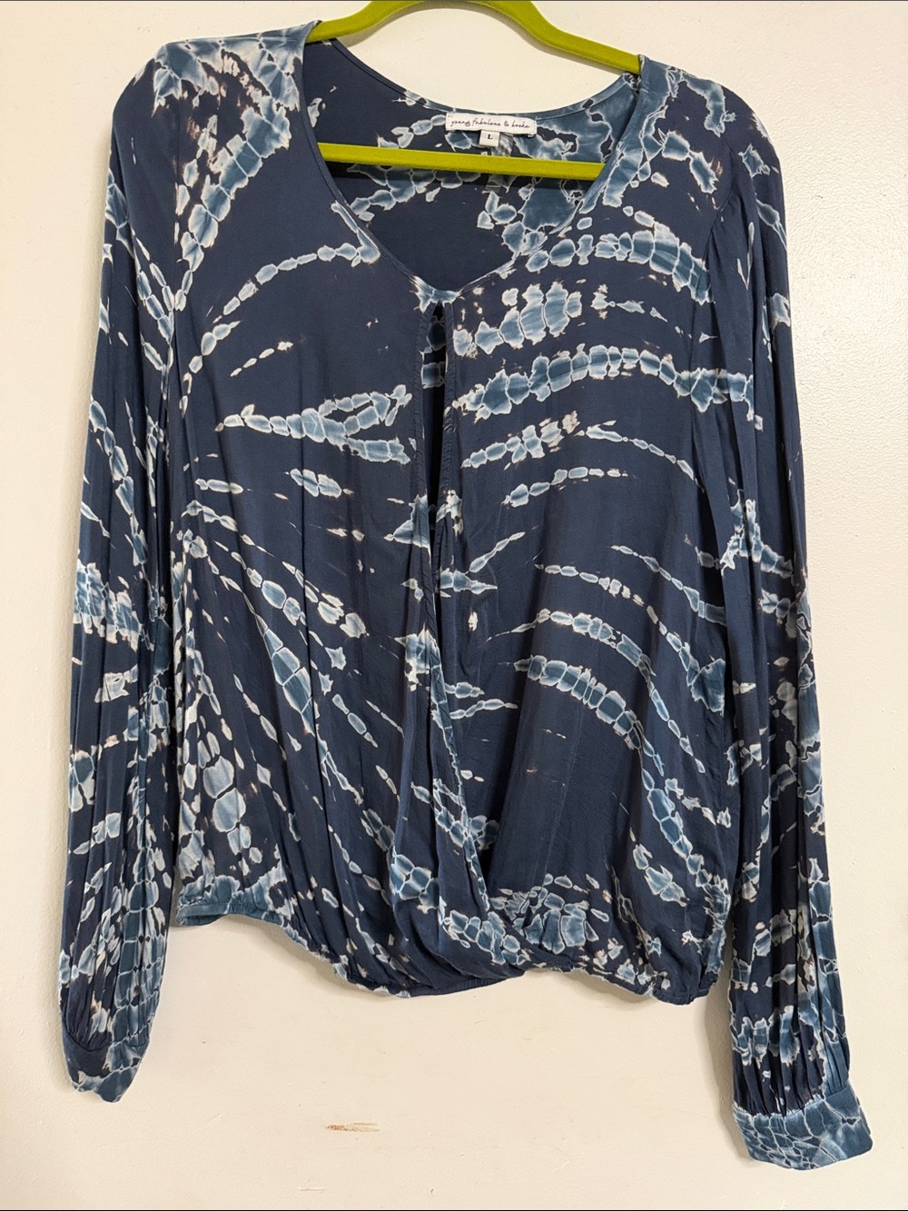 Young Fabulous & Broke Women's Navy Blue Tie-Dye Long Sleeve Blouse